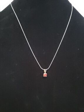 Vintage Gold Plated Sterling Silver Classic Solitaire Red Cz Pendant Necklace